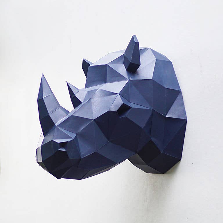 Rhino Head PaperCraft Origami Wall Art, 3D Paper Wall Art
